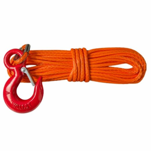 Synthetic Winch Rope 6 mm x 15 m with Hook, Orange