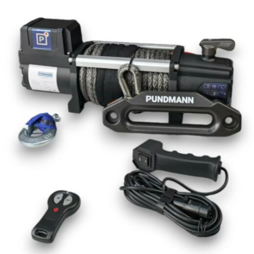 PUNDMANN - 44.5kN-PR-SM-12V-CE SYNT, 4537 kg, synthetic rope 25 m x 8.5 mm, standard drum, winch.