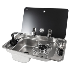 CAN FL1324 gas hob with glass lid, single burner and...