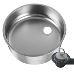 Stainless steel sink, matte, round, with gasket and drain included